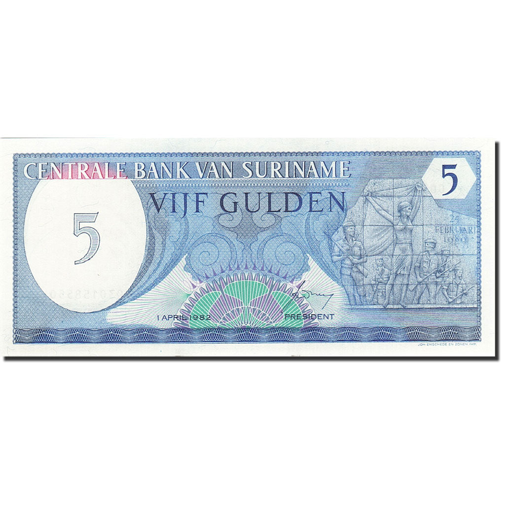 Banknote, Surinam, 5 Gulden, 1982, 1982-04-01, KM:125, UNC(65-70)
