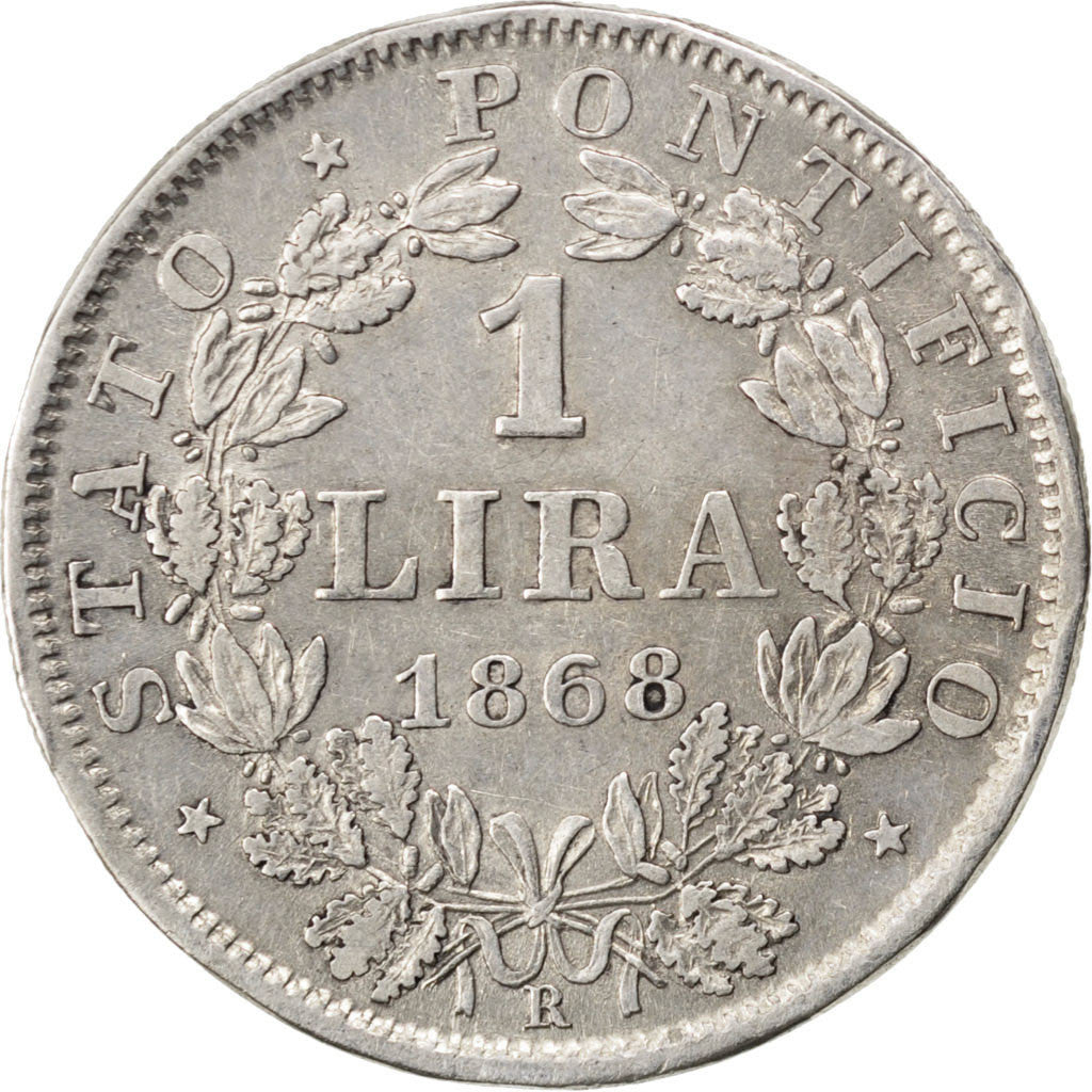 Moneda, Estados italianos, PAPAL STATES, Pius IX, Lira, 1868, Roma, MBC+, Plata