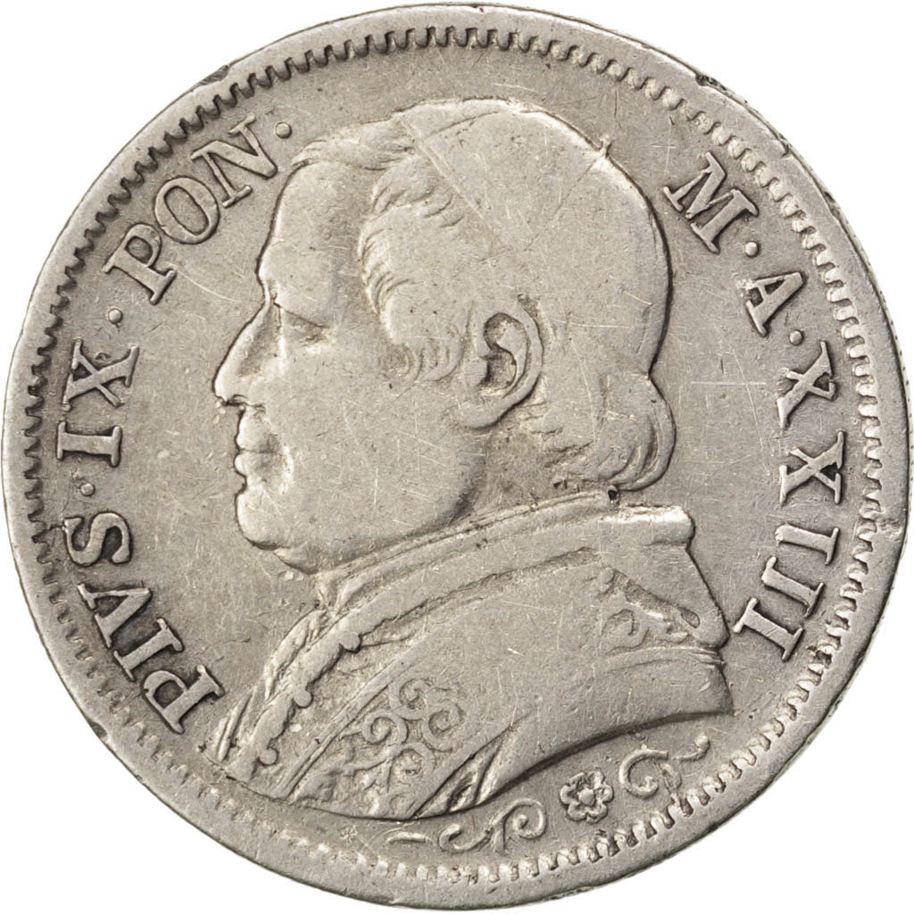 Vatican, Pie IX, 1 Lire 1869 R Rome XXIII , KM 1387