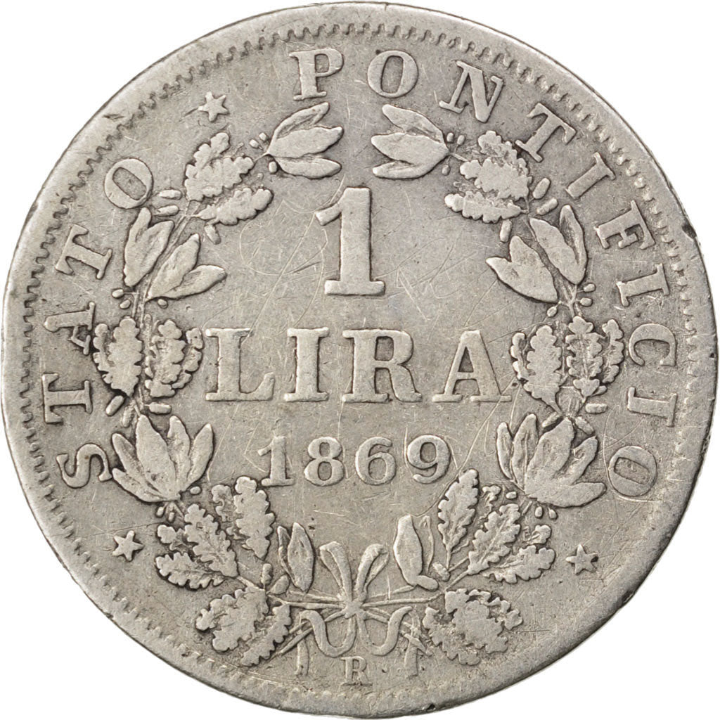 Vatican, Pie IX, 1 Lire 1869 R Rome XXIII , KM 1387