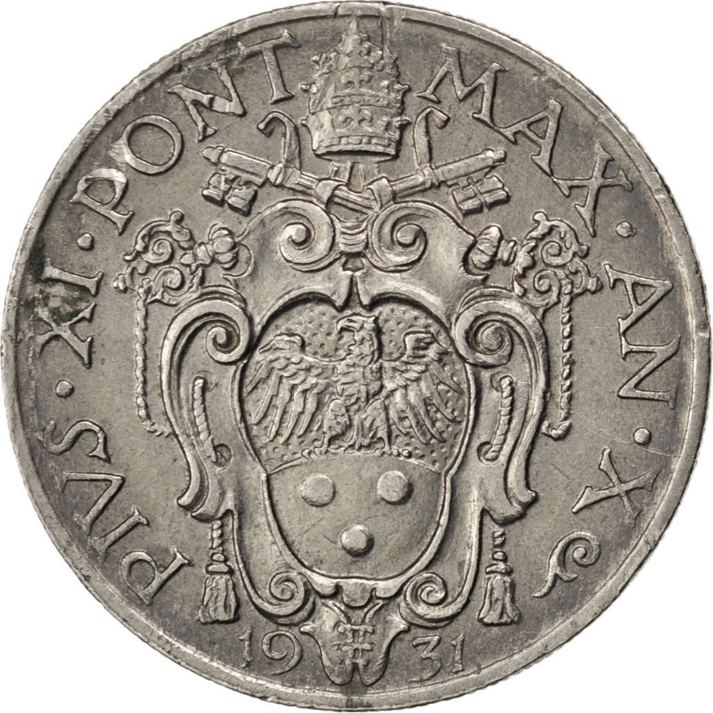 VATICAN CITY, 20 Centesimi, 1931, KM #3, AU(55-58), Nickel, 3.96