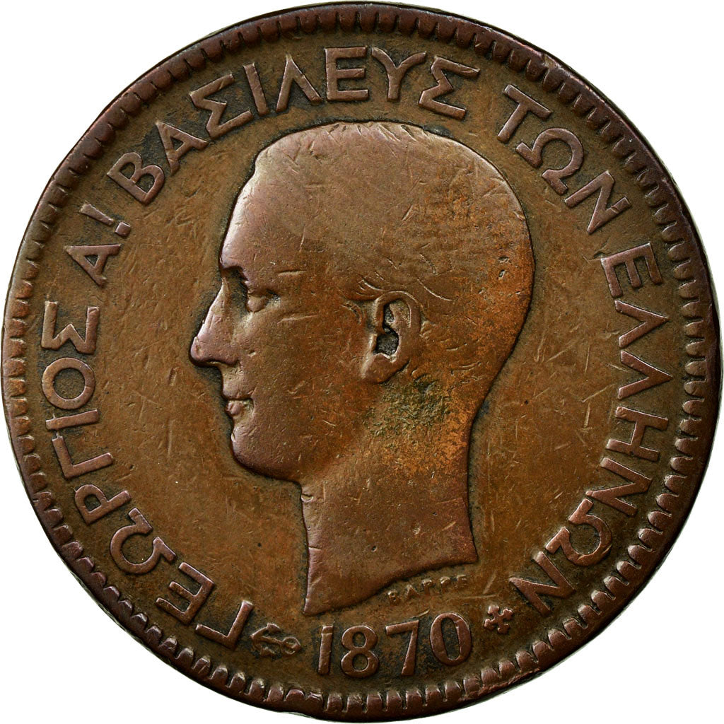 Coin, Greece, George I, 10 Lepta, 1870, Strassburg, VF(20-25), Copper, KM:43