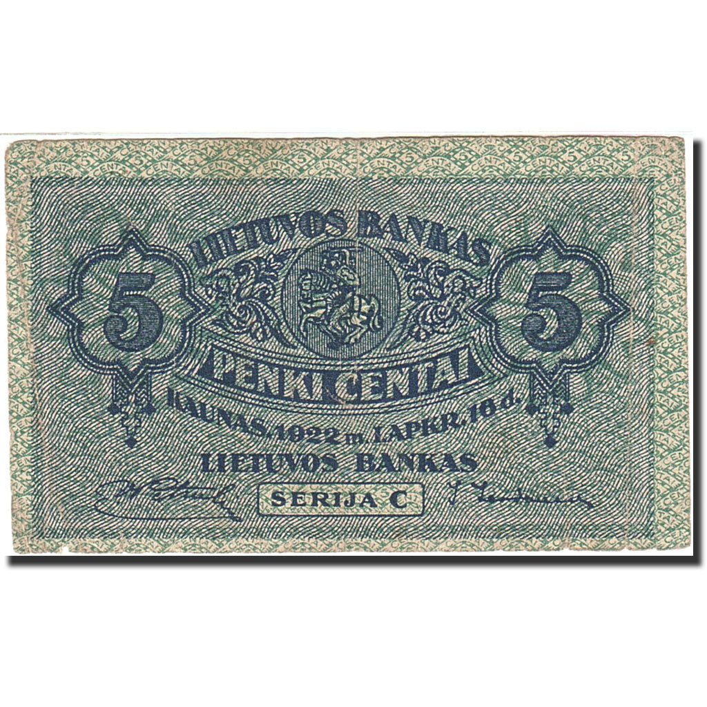 Lithuania, 5 Centai, 1922, 1922-11-16, KM:9a, VF(30-35)