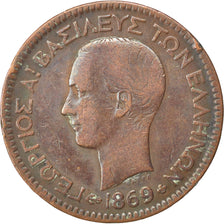 GREECE, 10 Lepta, 1869, Strassburg, KM #43, VF(20-25), Copper, 9.78
