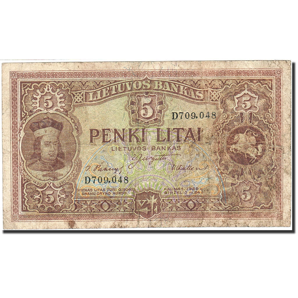 Lituania, 5 Litai, 1929-1930, 1929-06-24, KM:26a, BC