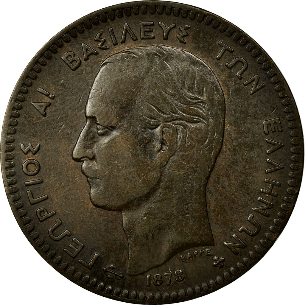 Coin, Greece, George I, 10 Lepta, 1878, Bordeaux, EF(40-45), Copper, KM:55