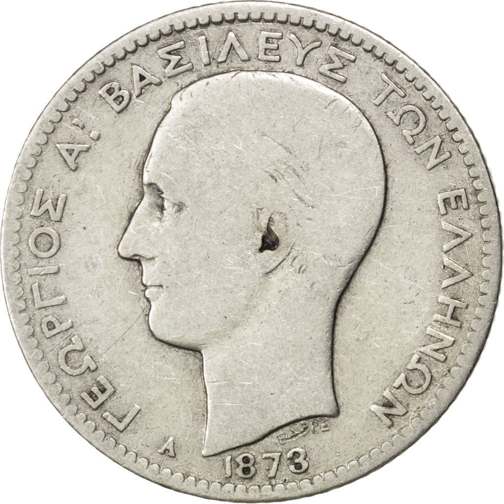 GREECE, Drachma, 1873, Paris, KM #38, F(12-15), Silver, 4.77