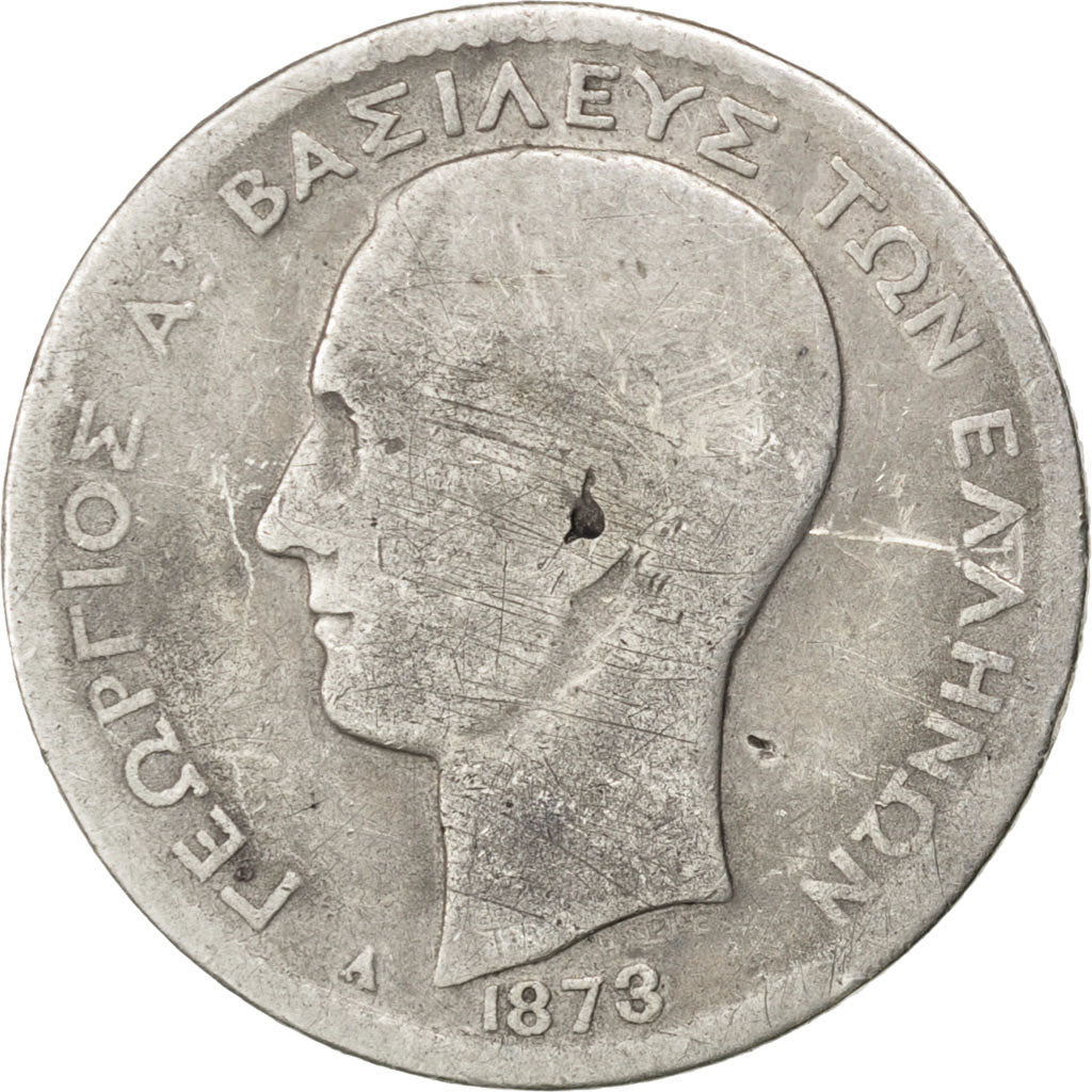 GREECE, Drachma, 1873, Paris, KM #38, VG(8-10), Silver, 4.65
