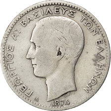GREECE, Drachma, 1874, Paris, KM #38, VF(20-25), Silver, 4.75