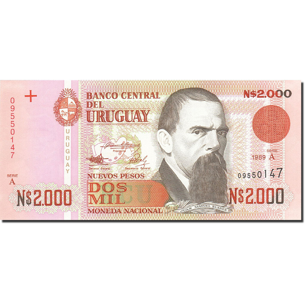 Banknote, Uruguay, 2000 Nuevos Pesos, 1989-1992, 1989, KM:68a, UNC(65-70)