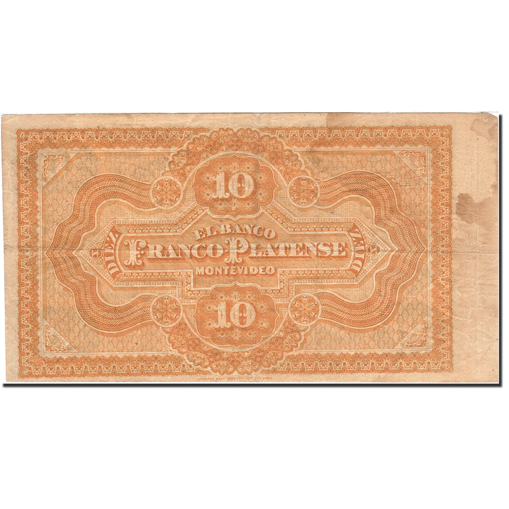 Billete, 10 Pesos = 1 Doblon, 1870-1871, Uruguay, KM:S172b, 1871-08-01, MBC
