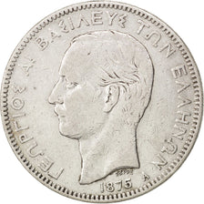 GREECE, 5 Drachmai, 1875, Paris, KM #46, VF(20-25), Silver, 24.63
