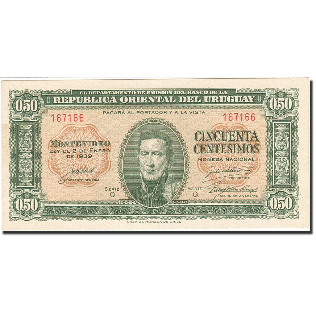Uruguay, 50 Centesimos, 1939-1966, KM:34, Undated (1939), UNC(60-62)