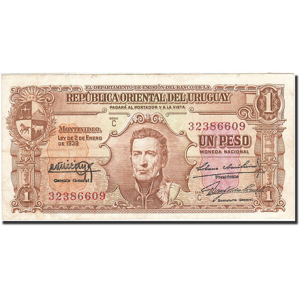 Uruguay, 1 Peso, 1939-1966, KM:35b, Undated (1939), EF(40-45)