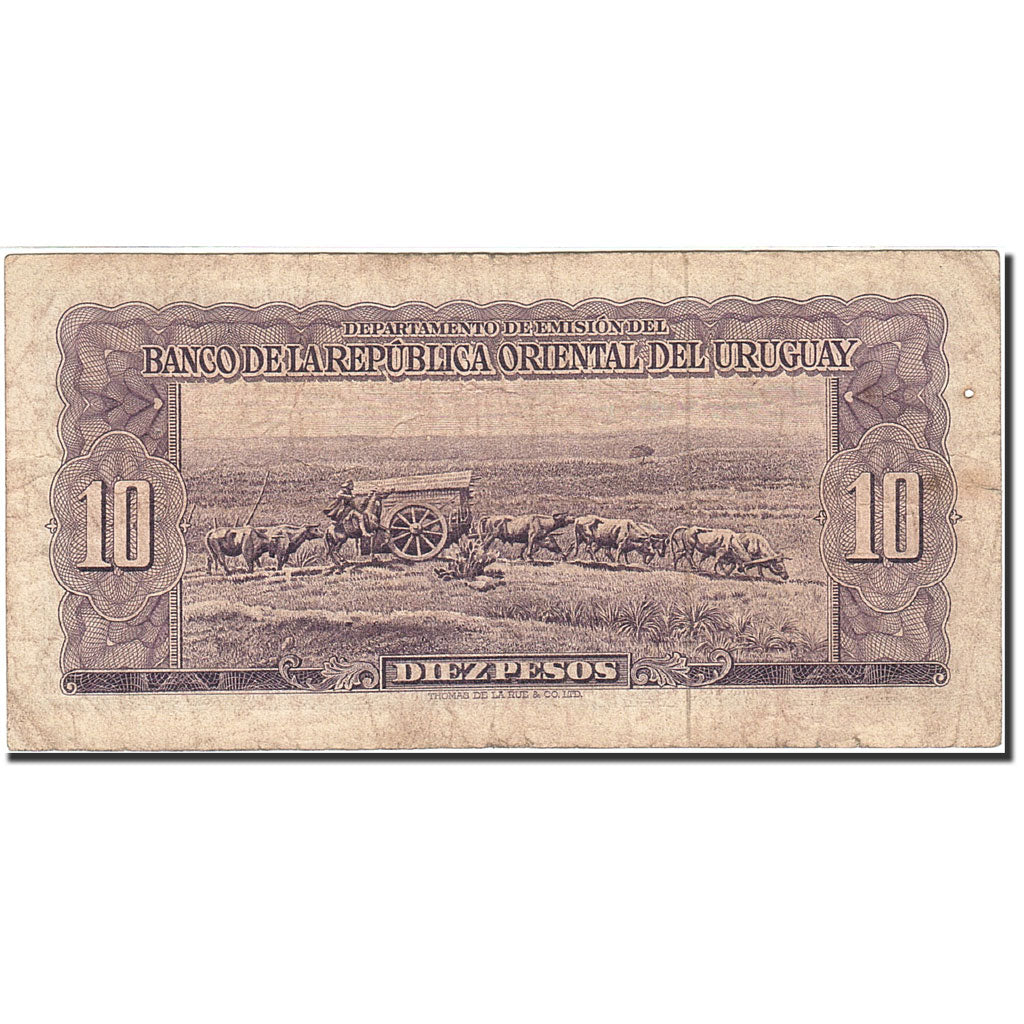 Banknote, Uruguay, 10 Pesos, 1967, 1967, KM:42a, VF(20-25)