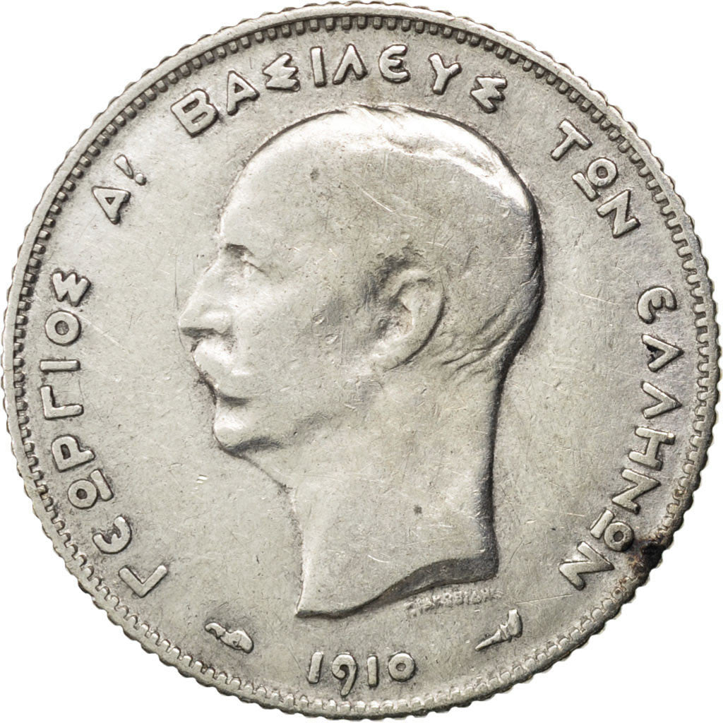 GREECE, Drachma, 1910, Paris, KM #60, VF(30-35), Silver, 4.95