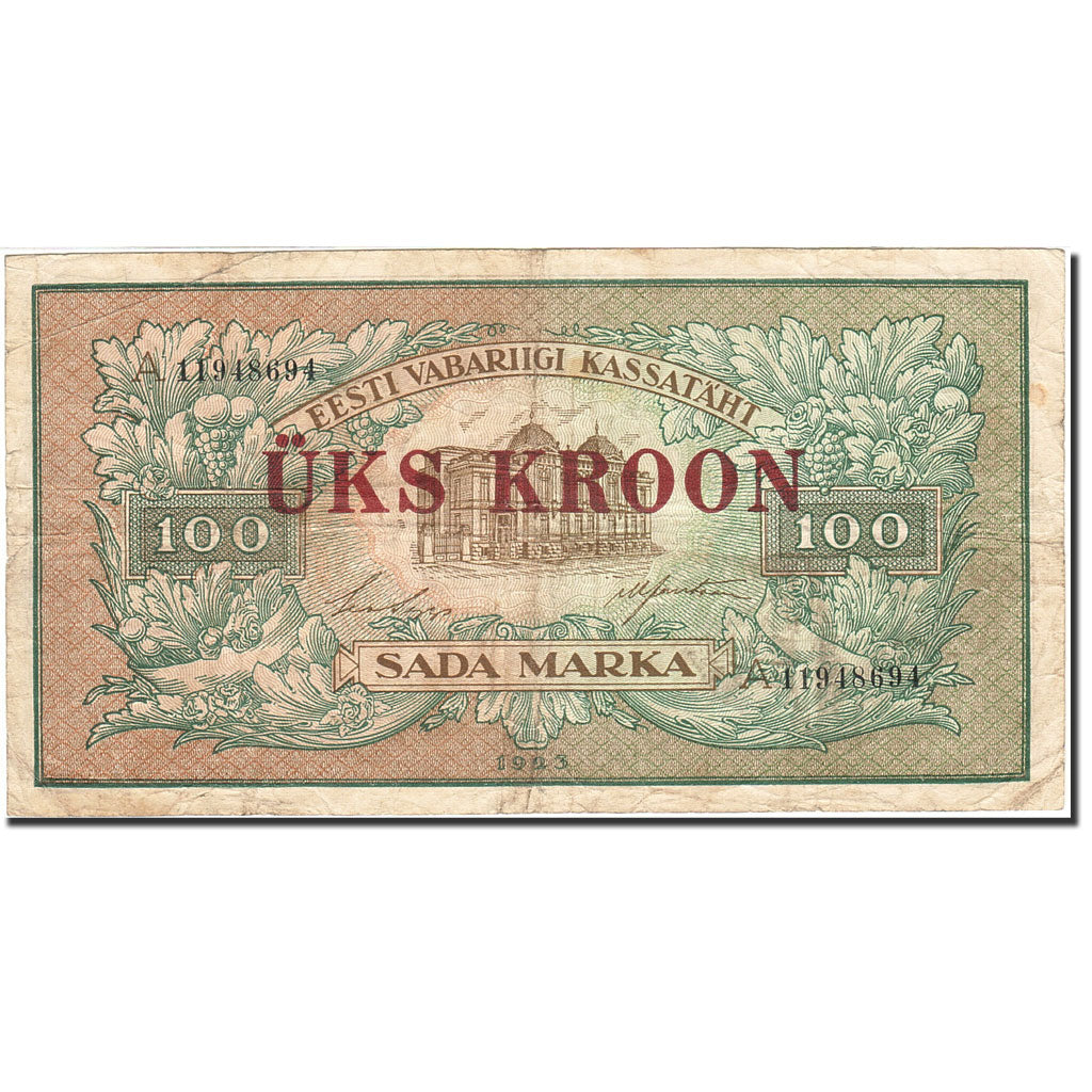 Estonia, 1 Kroon on 100 Marka, 1928, KM:61a, VF(30-35)