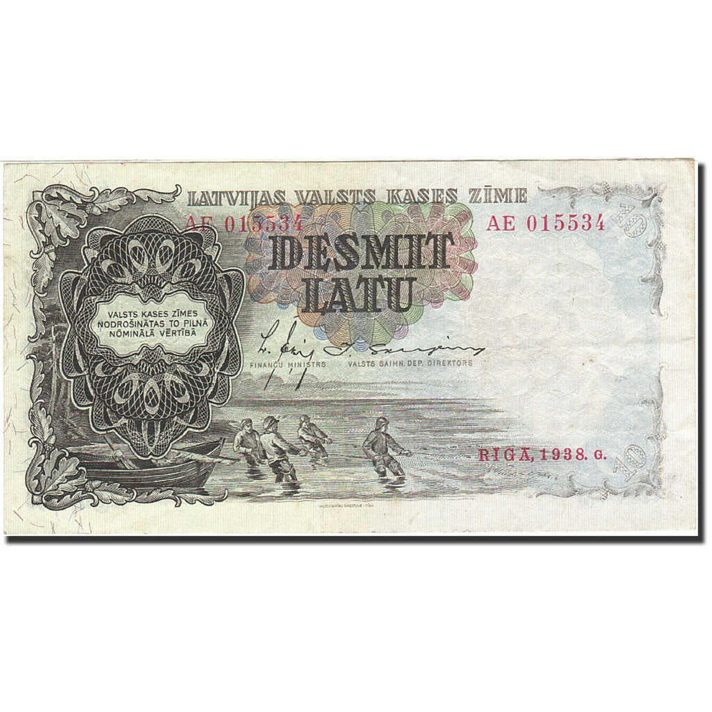 Latvia, 10 Latu, 1935-1937, KM:29b, 1938, EF(40-45)