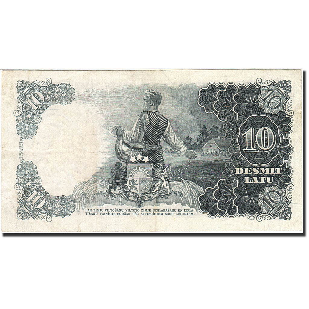 Latvia, 10 Latu, 1935-1937, KM:29b, 1938, EF(40-45)