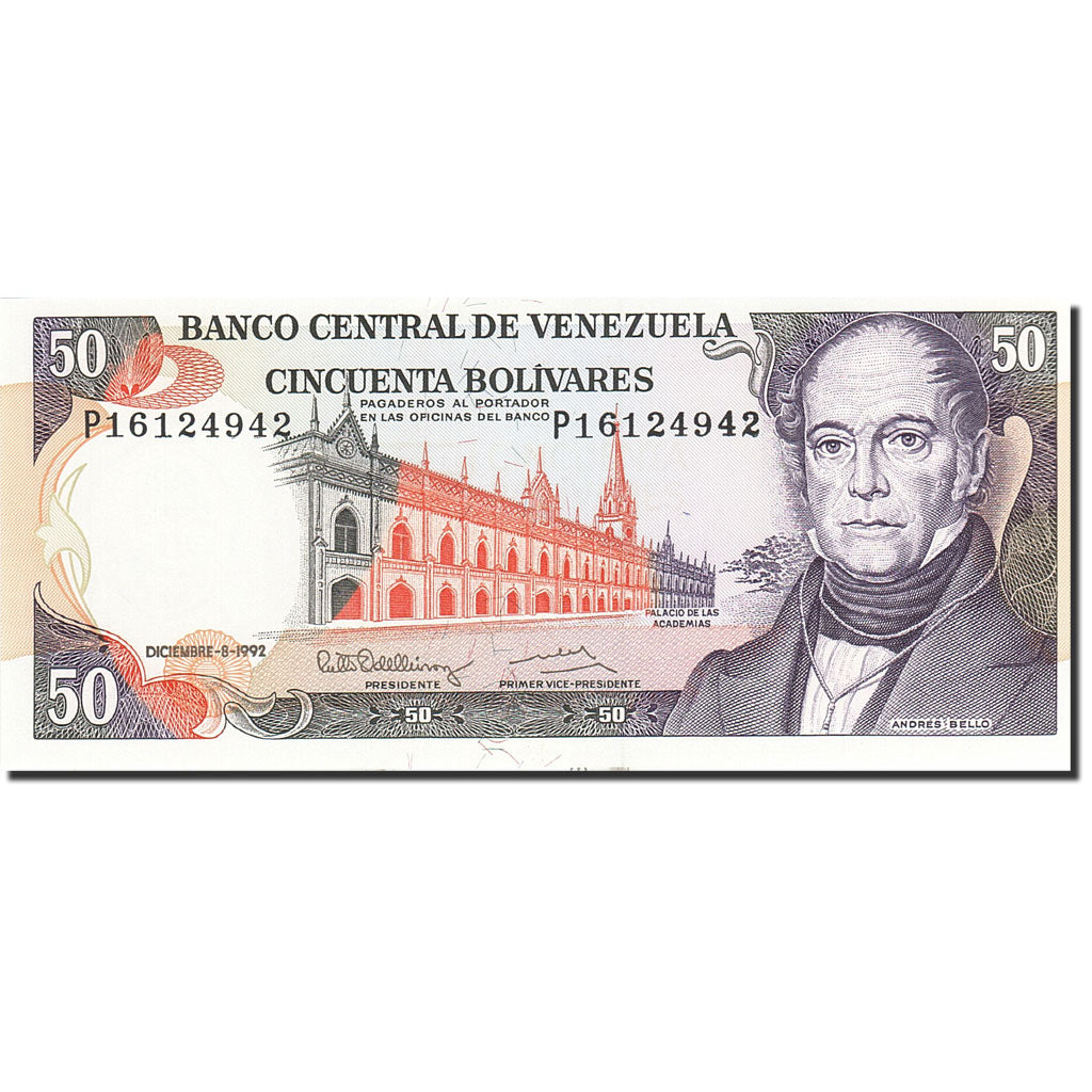 Banknote, Venezuela, 50 Bolivares, 1981-1988, 1992-12-08, KM:65d, UNC(65-70)