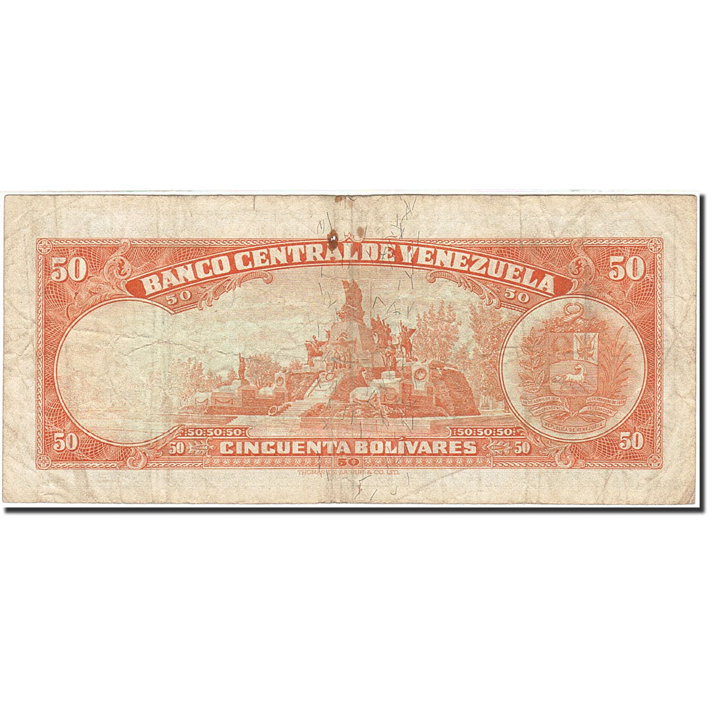 Venezuela, 50 Bolivares, 1963-1967, KM:47f, 1970-04-07, VG(8-10)