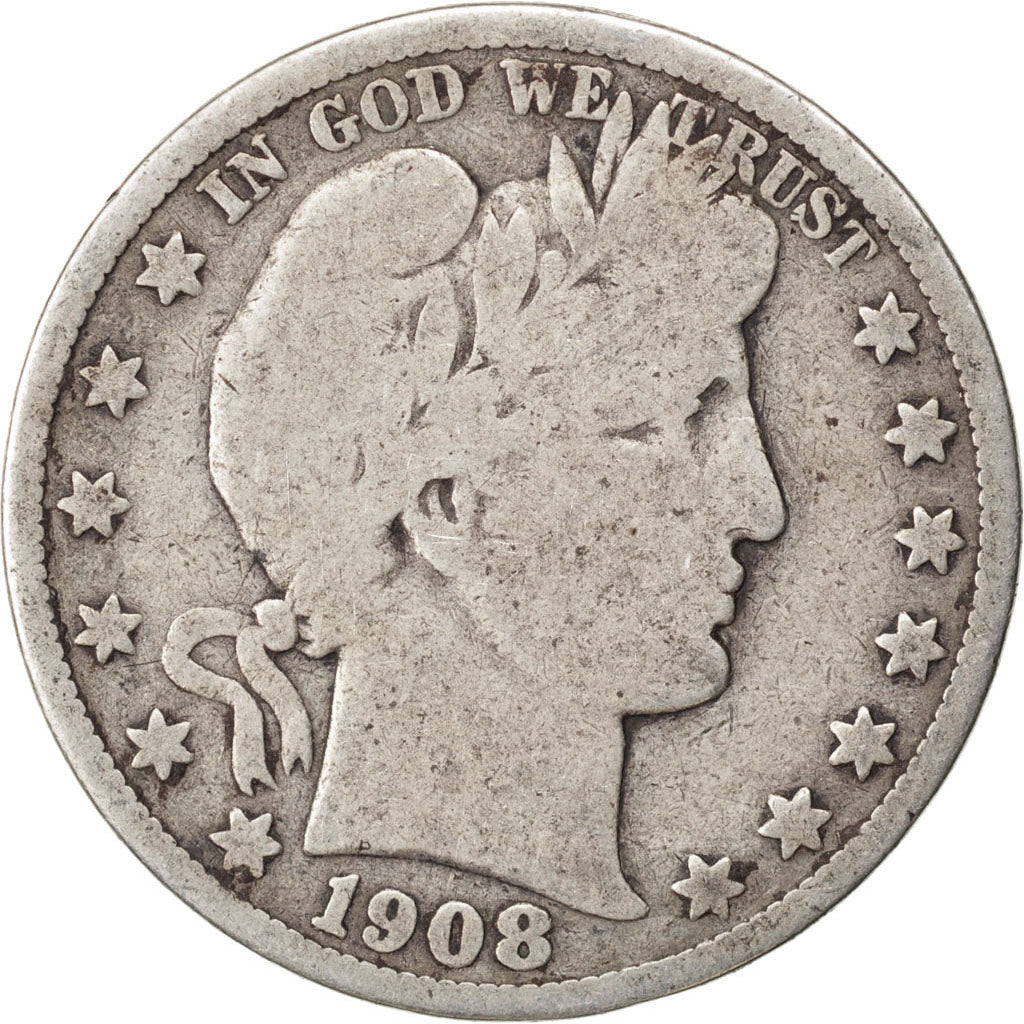Stati Uniti, Barber Half Dollar, Half Dollar, 1908, U.S. Mint, Denver, B+, Ar...