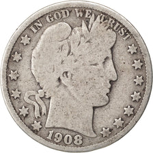 Stati Uniti, Barber Half Dollar, Half Dollar, 1908, U.S. Mint, Denver, B+, Ar...