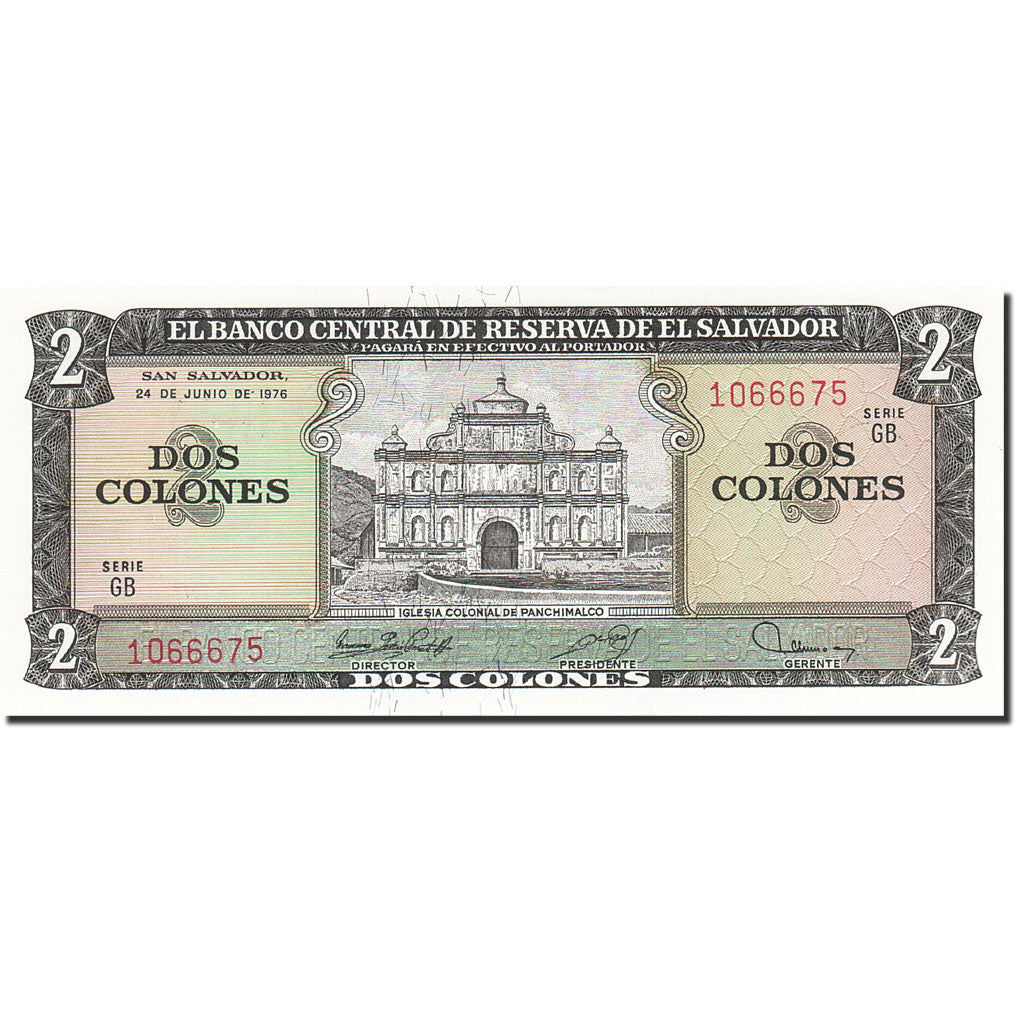 Banconote, El Salvador, 2 Colones, 1976, KM:124a, 1976-06-24, FDS