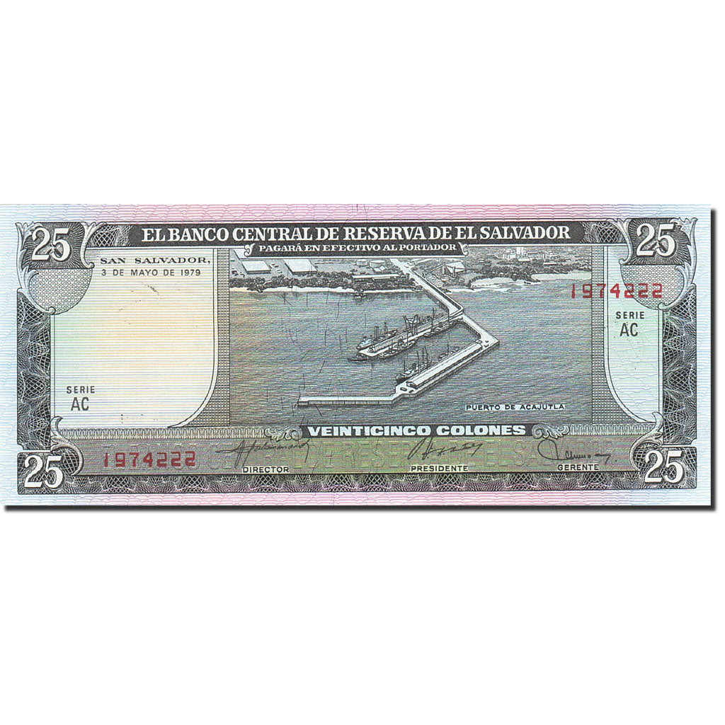 El Salvador, 25 Colones, 1977-1979, 1979-05-03, KM:130b, UNC(65-70)