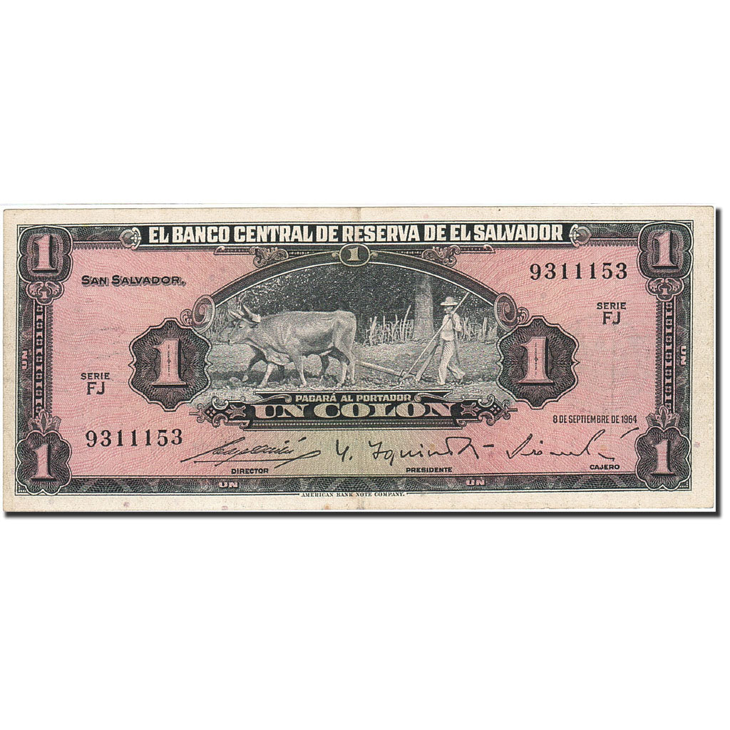 El Salvador, 1 Colon, 1964-1965, KM:105a, 1964-09-08, SS+