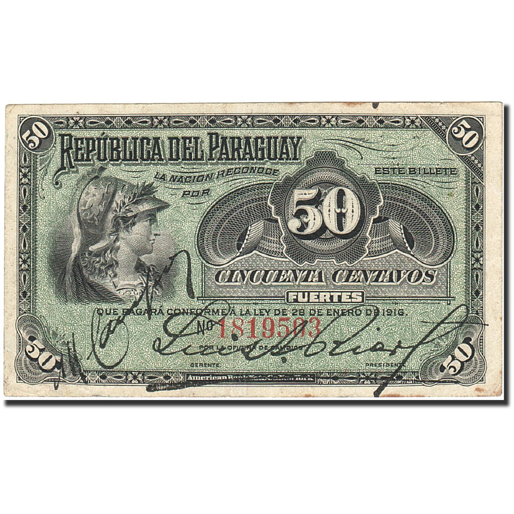 Paraguay, 50 Centavos, 1916, 1916-01-28, KM:137a, VF(20-25)