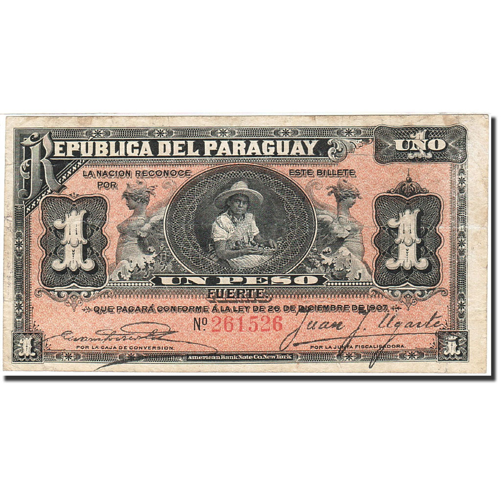 Paraguay, 1 Peso, 1907, 1907-12-26, KM:116a, VF(30-35)