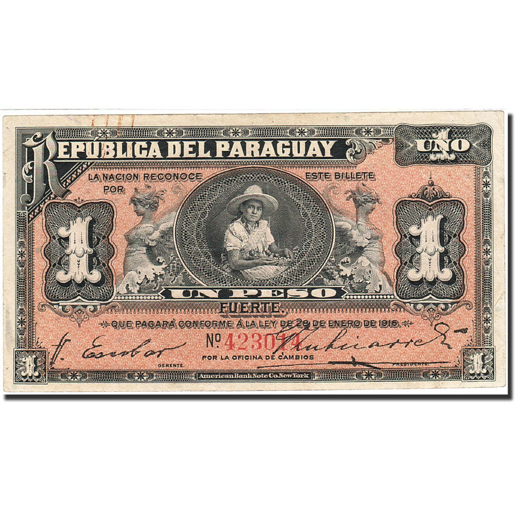 Paraguay, 1 Peso, 1916, 1916-01-28, KM:138a, EF(40-45)