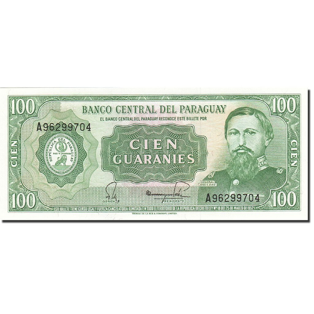 Paraguay, 100 Guaranies, 1982, 1952, KM:199b, UNC(65-70)
