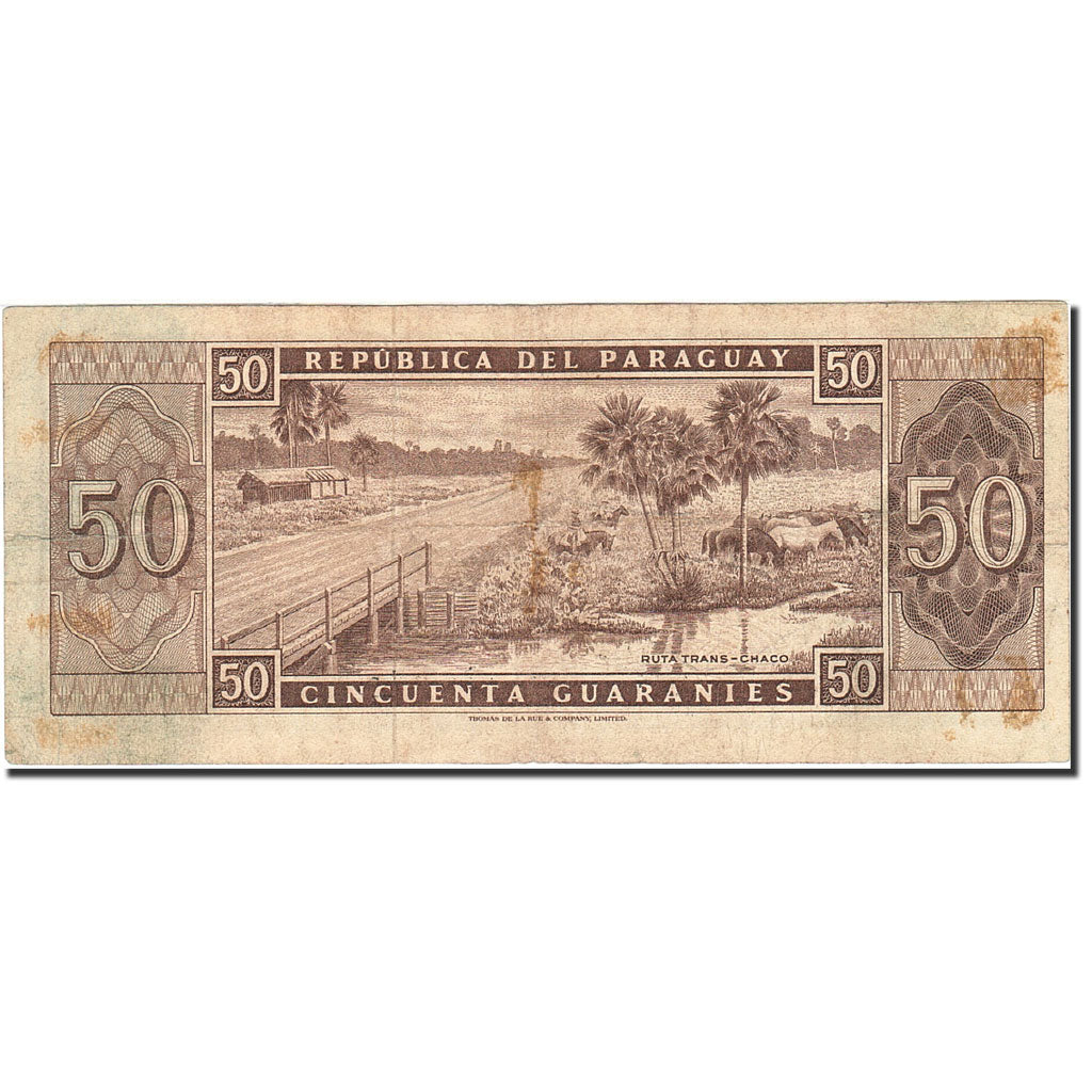Paraguay, 50 Guaranies, 1952, 1952, KM:197a, VF(20-25)