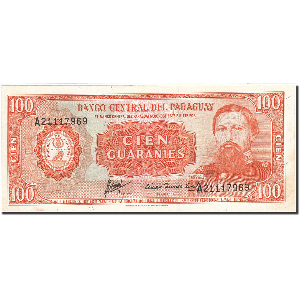 Paraguay, 100 Guaranies, 1952, 1952, KM:199b, EF(40-45)