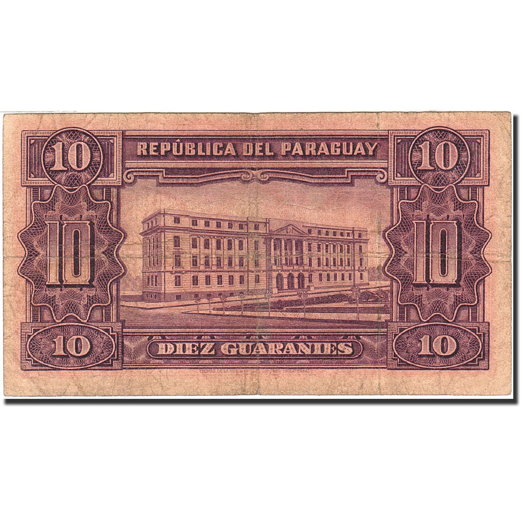 Paraguay, 10 Guaranies, 1952, 1952, KM:187c, F(12-15)