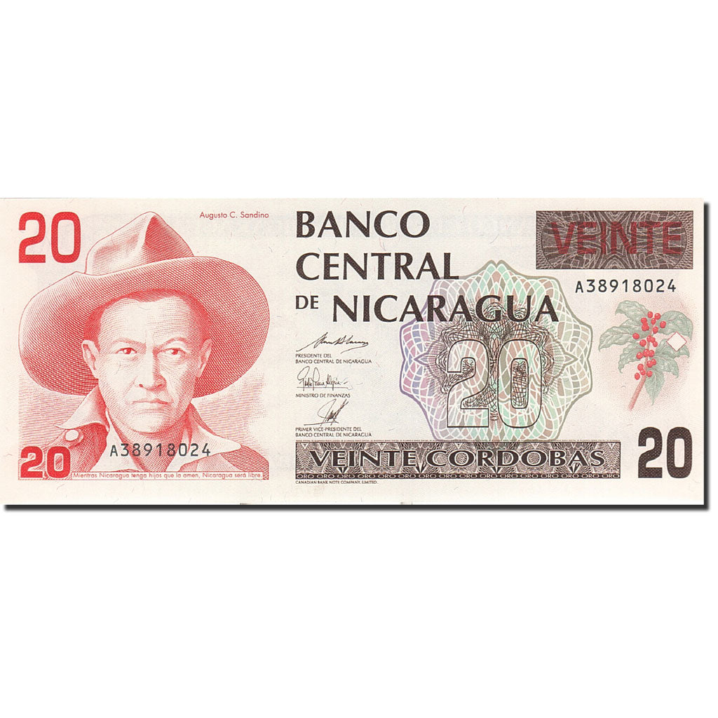 Nicaragua, 20 Cordobas, 1991-1992, Undated (1990), KM:176, UNC(65-70)