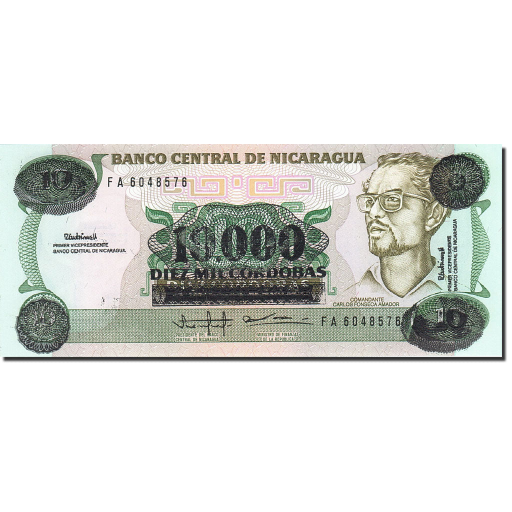 Banknote, Nicaragua, 10,000 Córdobas on 10 Córdobas, 1988-1989, Undated