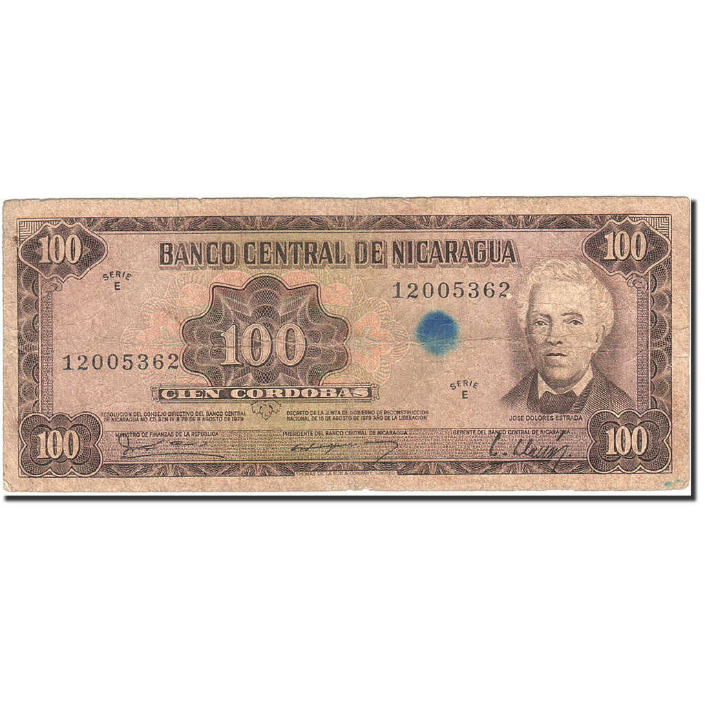 Nicaragua, 100 Cordobas, 1979, 1979, KM:137, VF(20-25)