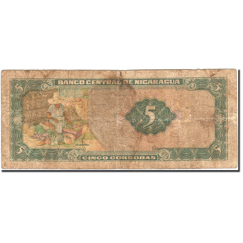 Banknote, Nicaragua, 5 Cordobas, 1972, 1972, KM:122, VG(8-10)