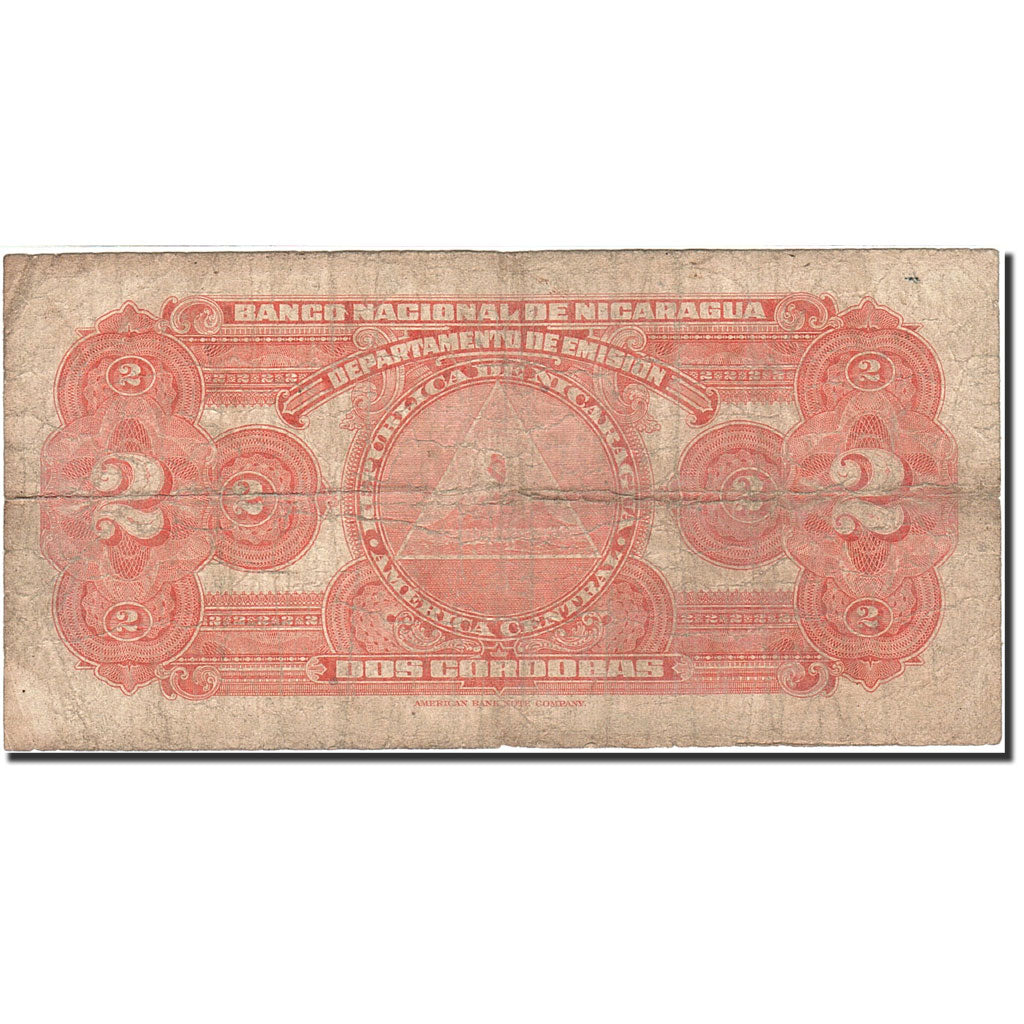 Nicaragua, 2 Cordobas, 1941-1945, 1945, KM:92b, VG(8-10)