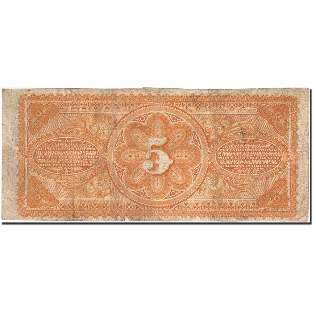 Haiti, 5 Piastres, 1875, 1875, KM:72, VF(20-25)
