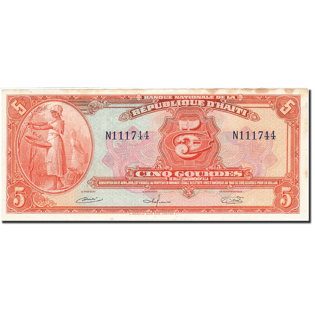 Haïti, 5 Gourdes, 1919, 1919, KM:187a, TTB