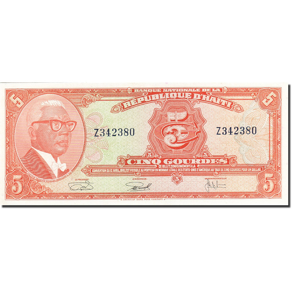 Banknote, Haiti, 5 Gourdes, 1919, 1919, KM:202a, UNC(65-70)