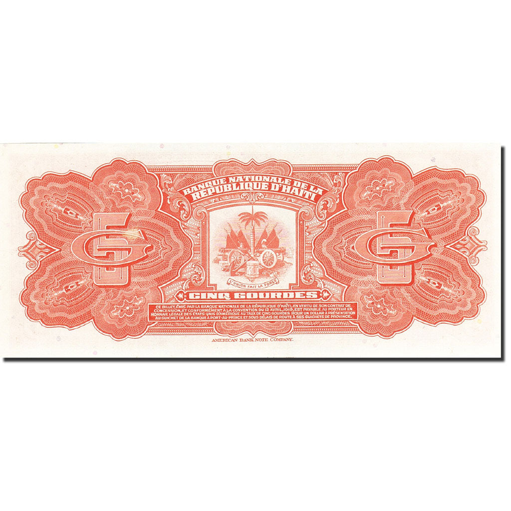Banknote, Haiti, 5 Gourdes, 1919, 1919, KM:202a, UNC(65-70)
