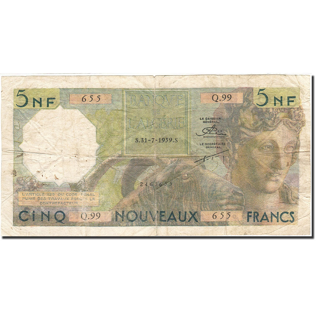 Algeria, 5 Nouveaux Francs, 1959, 1959-07-31, KM:118a, MB