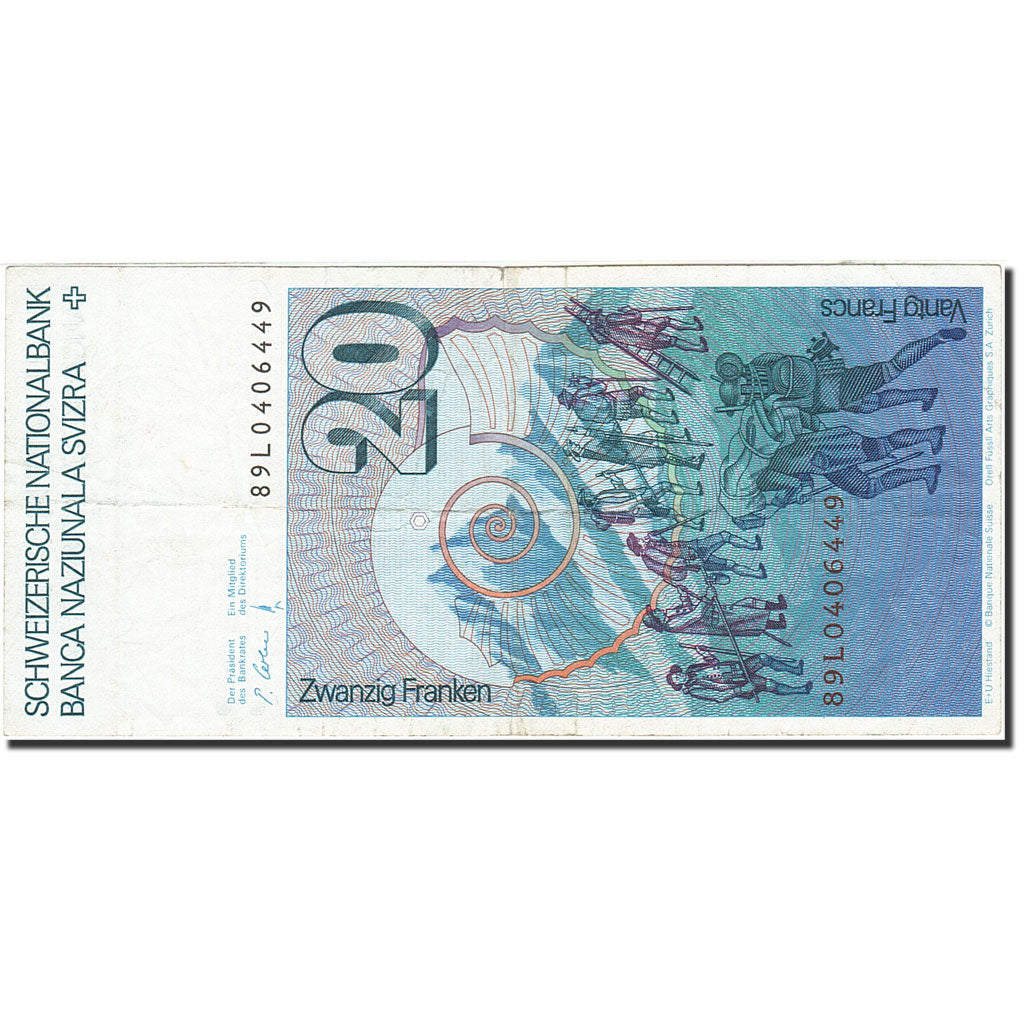 Switzerland, 20 Franken, 1976-1979, KM:55h, 1989, EF(40-45)