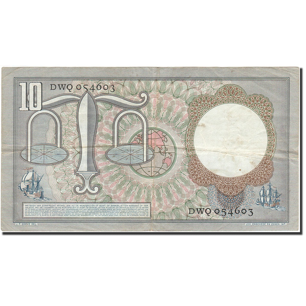 Geldschein, Niederlande, 10 Gulden, 1953-1956, 1953-03-23, KM:85, SS+