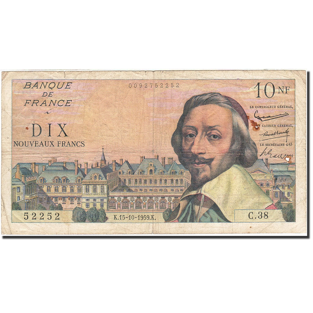 France, 10 Nouveaux Francs, 1959, KM:142a, 1959-10-15, VF(20-25), Fayette:57.3